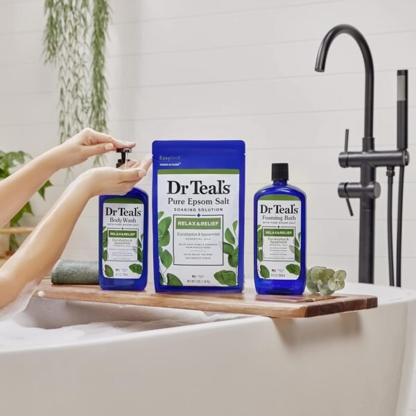 Dr Teal's Body Wash with Pure Epsom Salt, Relax & Relief with Eucalyptus & Spearmint, 24 fl oz (Pack of 4)