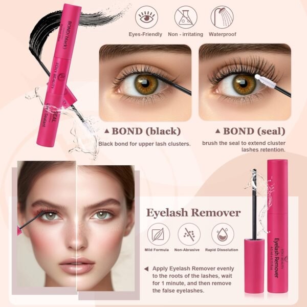 Waltz Lash Clusters Kit - Lash Clusters Lash Extension Kit with Bond and Seal Eyelash Cluster 20D30D40D50D-0.07D Cluster Eyelash Extensions Eyelash Extension Kit DIY at Home