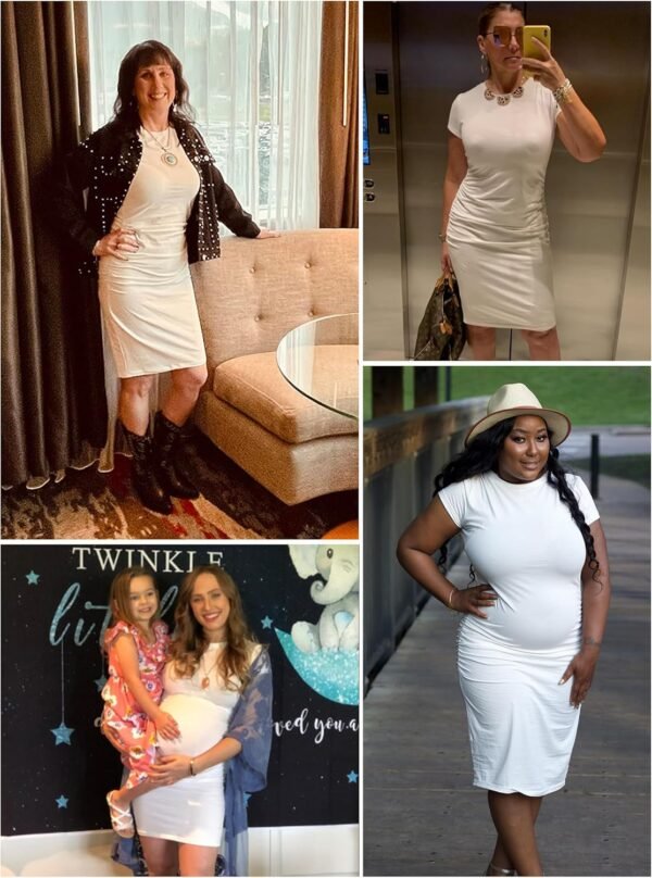 Missufe Women's Short Sleeve Ruched Casual Sundress Midi Bodycon T Shirt Dress