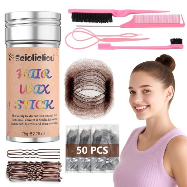 81QjGxN5VoL._SL1500_.jpg Hair Wax Stick Accessories, 50PCS U-shaped Hair Pins for Women, 50PCS Invisible Hair Net for Bun Styling Kit, Brown Bobby Pin for Kids, 3 Pcs Hair Brush for Girls, 2 Hair Loop Styling Tools