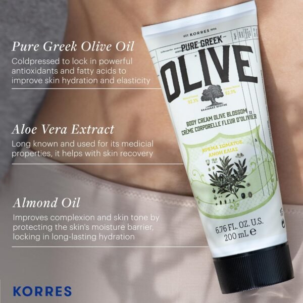 KORRES Olive Body Lotion for Dry Skin Moisturizer Cream with Vitamin E, Aloe and Pure Greek Olive Oil for Body Care, Hydrating & Nourishing for Smooth, Supple Skin,