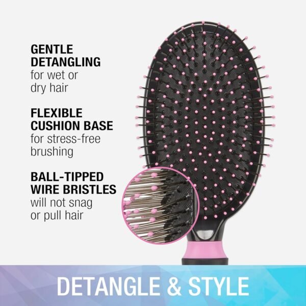 81QykbYSq5L._SL1500_.jpg Conair Salon Results Hairbrush - Men and Women - Detangling Hair brush - ideal for curly or straight styles - features wire bristles and cushion Base - Pink/Black