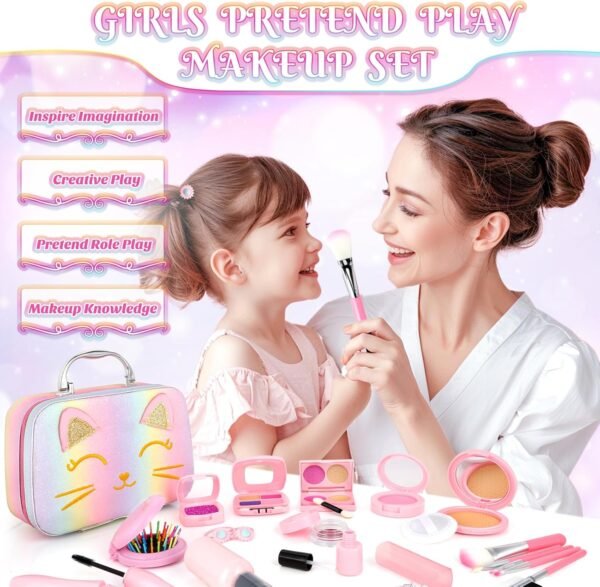 Pretend Makeup for Toddlers, Toy Play Makeup Set for Kids 3-5, Toddler Makeup Kit Pretend, Cat Toys for Kids Fake Makeup, Birthday Gifts Toys for 3 4 5 6 7 8+ Year Old Girls (Not Real Makeup)