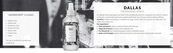 R+Co Dallas Hair Thickening Spray | Volumizing & Texturizing Spray for All Lengths | Adds Volume, Body & Shine | Perfect for Blowouts, Curling Irons & Roller Sets