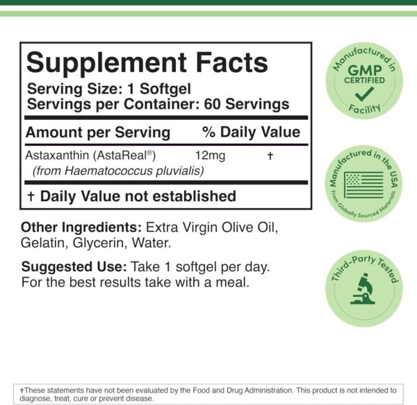 81RbtrVtCRL._AC_SL1500_.jpg Astaxanthin 12mg Max Strength (Only Patented Astaxanthin (Astrareal) with 70+ Human Clinical Trials - World's Most Studied Brand) Grown, Harvested, and Made in The USA (Astaxantina) by Double Wood