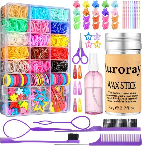 81RkDCTllDL._AC_SL1500_.jpg auroray Hair Accessories for Girls, 1698 Pcs Hair Rubber Bands with Elastic Hair Ties Hair Clips Hair Wax Stick Spray Bottle Hair Styling Tools