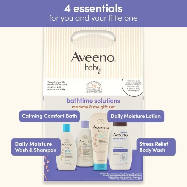 81RnnFazC0L._AC_SL1500_.jpg Aveeno Baby Bathtime Solutions Mommy & Me Gift Set, Baby Wash & Shampoo, Calming Bath, Daily Moisturizing Lotion & Stress Relief Body Wash for Mom, Nourishing Oat, Registry Must Haves, 4 items