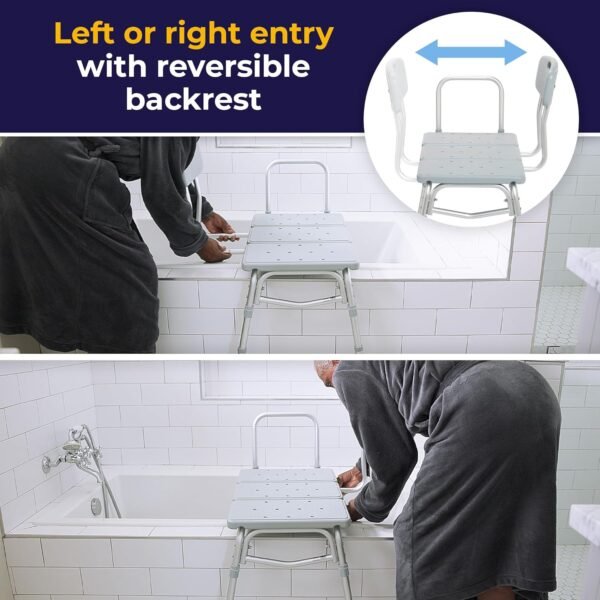 Drive Medical 12011KD-1 Tub Transfer Bench For Bathtub, Height Adjustable Shower Bench with Backrest, Shower Seat Shower Chair Bath Chair for Elderly, Seniors, Arm Support for Transfer, 400 Weight Cap