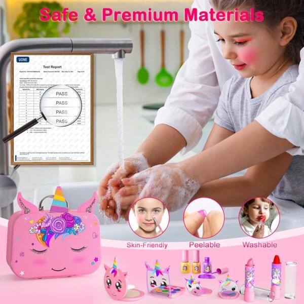 Kids Makeup Kit for Girl - 2 In 1 Kids Washable Makeup Toys & Nail Art Kit with Nail Dryer and Cosmetic Storage Case, Kids Play makeup for Girls, Real Girl Makeup Set for Ideal Gift Toys for 3-12 Year