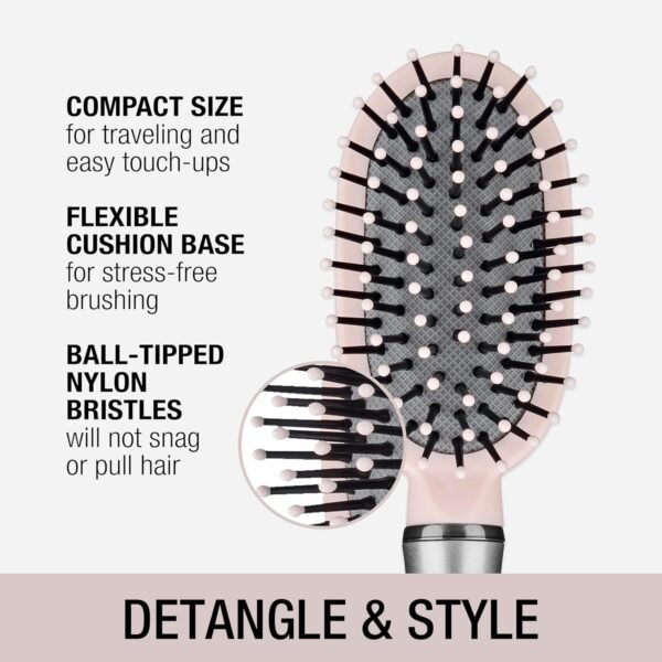 81S1SWxkbDL._SL1500_.jpg Conair Velvet Touch oval cushion hair brush - Travel Hairbrush- Detangling - curly or straight styles - detangler brushes - women or men - Blush Pink