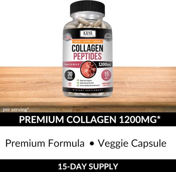 Kaya Naturals Multi Collagen Peptides Complex Powder for Women and Man, Vital for Hair, Skin, Nails, and Anti-Aging, Types I, II, III, V & X Collagen Protein Blend | Capsules - 30 Count Supplement