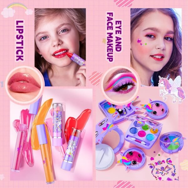 Kids Makeup Kit for Girl - Kids Makeup Girl Toys with Flying Horse Storage Case, Girl Makeup Sets Kids Toys Kids Play Makeup Set for Girls Christmas Birthday Gift Toys 3-12 Years Old Girl