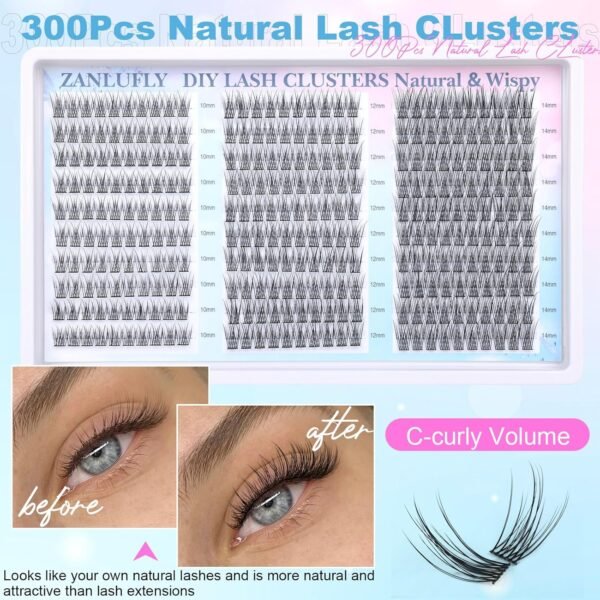 81SVtZOLleL._SL1500_.jpg Lash Clusters Wispy Eyelash Clusters C-Curly Individual Lashes zanlufly Natural 300Pcs Cluster Lashes Eyelash Extension 10 12 14MM DIY Lash Extension