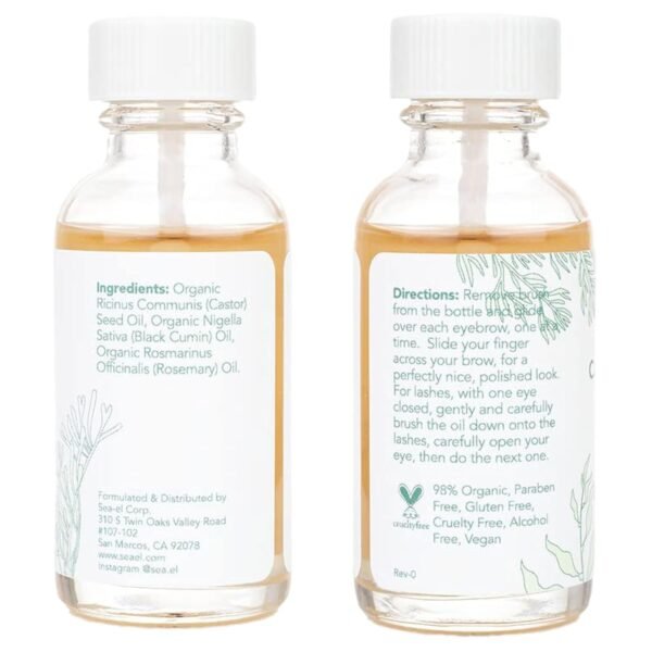81SYrAio3zL._SL1500_.jpg Sea El Castor Lash & Brow Serum Organic Castor Oil Rosemary Oil & Black Seed Oil Hair Conditioner - Eyelashes & Eyebrow Thickening & Growth Essentials for Women & Men - 1 fl oz Bottle