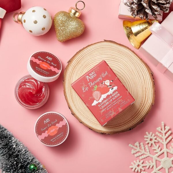 ANAI RUI Lip Scrub & Lip Mask Holiday Gifts, Lip Exfoliator Scrub and Moisturizer Gift For Girls, Lip Scrubber Exfoliator & Sugar Lip Scrub with Vitamin C, Lip Sleeping Mask Gift Set for Women