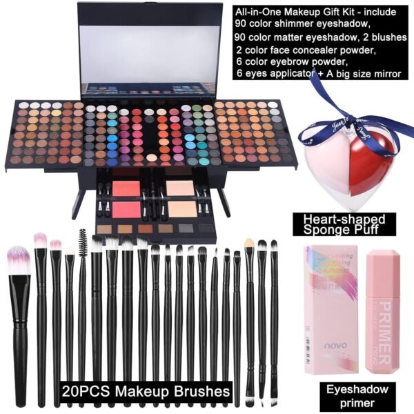 81SocZR8TtL._SL1500_.jpg Makeup Gift Sets For Women - 190 Colors Makeup Palette Include Eyeshadow, Blushes, Eyebrow Powder,Eye Pencil,Mirror+20Pcs Makeup Brushes+Eyeshadow Primer+2Pcs Sponge Puff Make Up Set (Makeup Set A)