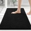 Smiry Luxury Chenille Bathroom Rugs 30x20, Extra Soft and Absorbent Shaggy Bath Mat, Machine Washable, Non-Slip Plush Carpet Runner for Tub, Shower, and Floor, Home Decor Accessories, Black
