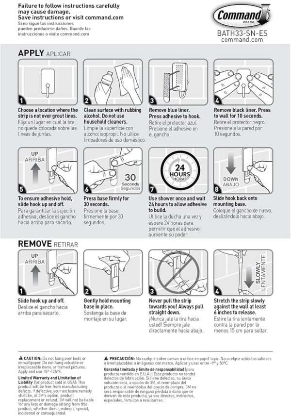 Command Small Bath Hook, Holds up to 1 lb, 1 Satin Nickel Shower Hook with 2 Water Resistant Command Strips, Damage Free Bathroom Organization