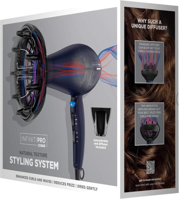 81TF9ZKL5DL._AC_SL1500_.jpg INFINITIPRO BY CONAIR Hair Dryer with Innovative Diffuser | Enhances Curls and Waves while Reducing Frizz | Dark Blue | Packaging May Vary