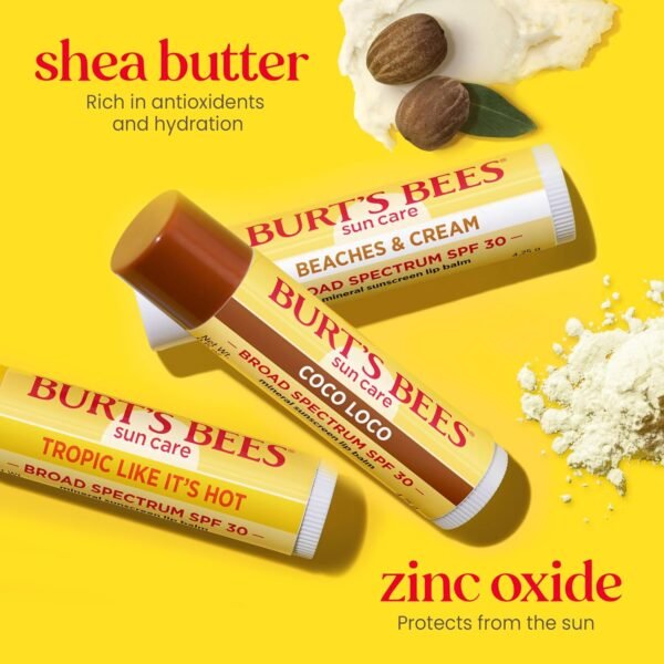 81TIXxuK3L._SL1500_.jpg Burt’s Bees SPF 30 Lip Balm, Island Getaway - Coco Loco, Beaches & Cream, Tropic Like It's Hot, Water-Resistant Sun Care, Natural Origin Lip Treatment, 3 Tubes, 0.15 oz