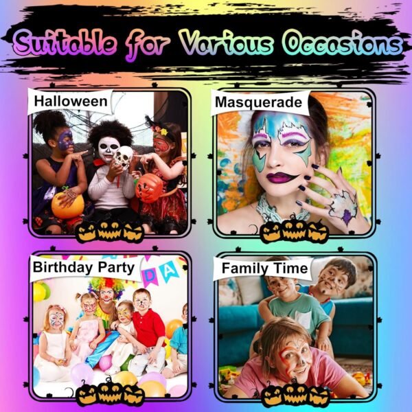 Face Painting Kit for Kids, 24 Colors Washable Face Paint, Safe for Sensitive Skin, Non-Toxic Professional Face Painting Kit, Halloween Birthdays Makeup Set with Stencils, Guide Book