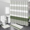 DDQQ 4Pcs Boho Streak Shower Curtain Sets with Rugs Sage Green Stripe Bathroom Sets Shower Curtain with 12 Hooks Bathroom Decor with Rugs Bath Accessories with Mats Toilet Lid Cover