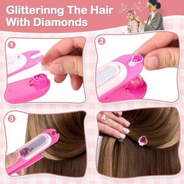 Hair Gem Stamper Kit, Bling Hair Jewels for Girls Toys, Hair Styling Tool with Reusable Shining Diamonds, Birthday Gifts Toys for Girls