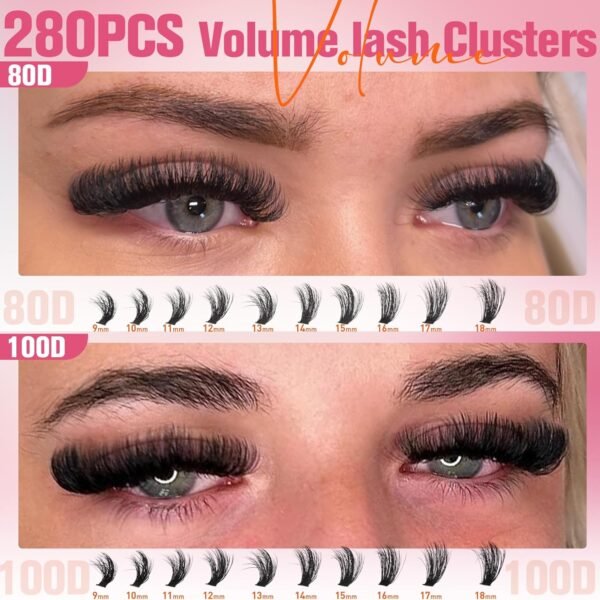 81Tg6-1VaL._SL1500_.jpg EYDEVRO Fluffy Lash Clusters Kit 80D100D Volume Lash Extension Kit 280 Pcs Left/Right Cluster Eyelash Extension Kit D Curl Thick Mega Lash Clusters with Waterproof Lash Bond and Seal and Lash Tweezers