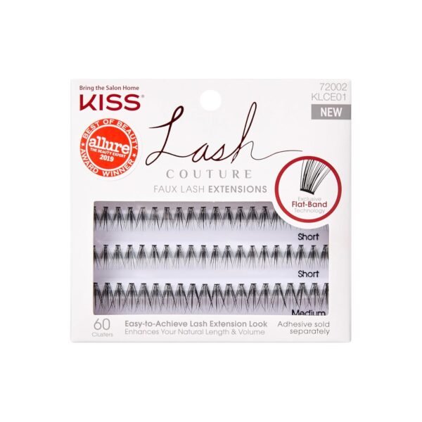 KISS Lash Couture Faux Mink Lash Extensions, Style 'Venus', Exclusive Flat-Band Technology, Short & Medium Length, 60 Individual Lash Clusters, Glue On Lashes
