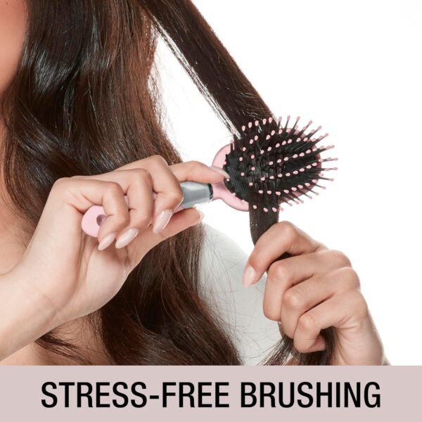 81ThP2Z1VNL._SL1500_.jpg Conair Velvet Touch oval cushion hair brush - Travel Hairbrush- Detangling - curly or straight styles - detangler brushes - women or men - Blush Pink