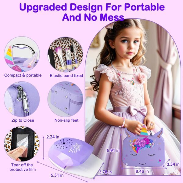 Kids Makeup Kit for Girl - 2 in 1 Kids Washable Makeup Toys & Nail Art Kit with Nail Dryer and Cosmetic Storage Case, Girls Princess Dress Up Set, Real Makeup Kits for Ideal Gift Toys for 3-12 Year