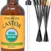 81Tvtfc3m5L._SL1500_.jpg PRIME NATURAL Organic Castor Oil (4oz / 120ml) - USDA Certified Organic, Pure, Cold Pressed, Thick, Hexane Free - Stimulate Growth for Eyelashes, Eyebrows, Hair, Skin Moisturizer
