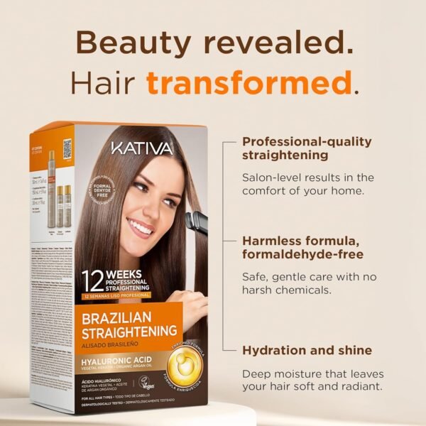 Kativa Brazilian Straightening Kit, 12 Weeks of Home Use Professional Straightening, with Organic Argan Oil, Shea Butter, Keratin & Amino Acids, for Straighter, Softer and Shinier Hair, All Hair Types