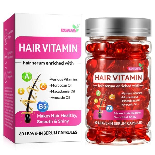 Hair Treatment Serum 60PCS, Hair Vitamins Capsule, Hair Styling Serum for Frizzy & Dry Hair, Styling & Moisturizing Oil Capsules with Avocado Oils, Leave-in Anti Frizz Conditioner Capsules