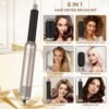 6 in 1 Blow Dryer Brush 60000RPM Hair Dryer Brush Detachable Air Curler Wrap Styler Professional Hot Air Brush Round Brush Blow Dryer Hair Styling Tools (Silver)