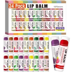 81UM4qvYevL._SL1500_.jpg AZEN 24 Pack Lip Balm, Natural Lip Balm Bulk, Lip Care Product, Moisturizing Lip Balms for dry cracked lips - 12 Flavors