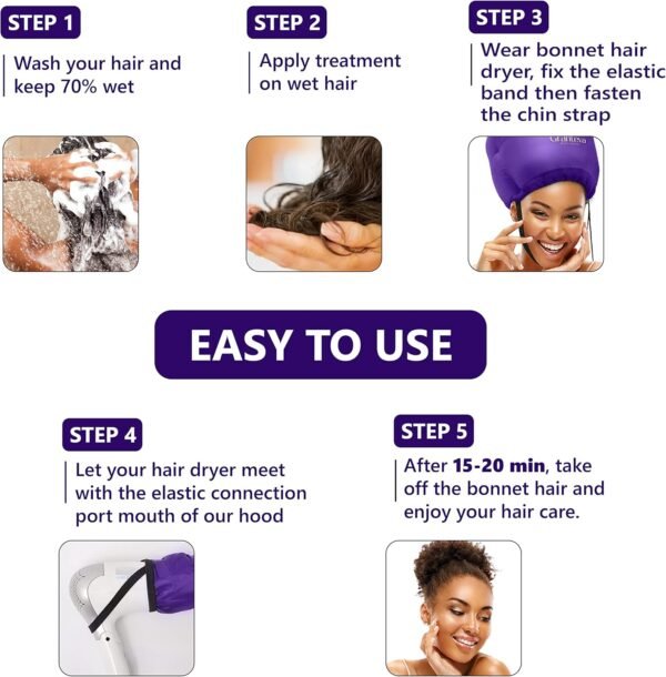 81UNVWjtWwL._AC_SL1500_.jpg Bonnet Hair Dryer w/A Headband Integrated That Reduces Heat Around Ears & Neck - Diffuser Cap for Hair Dryer Curly Hair, Speeds Up Drying Time, Deep Conditioning at Home - Large (Purple)