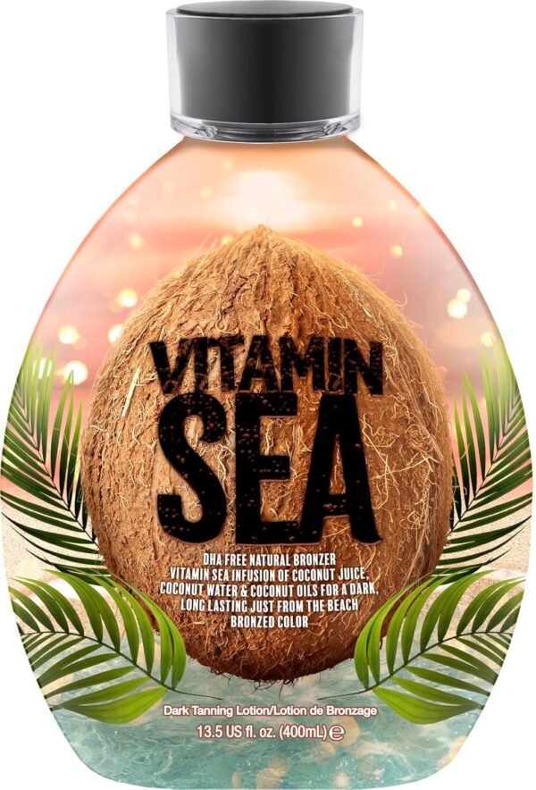 Vitamin Sea Natural Bronzer Tanning Lotion with Coconut Oil, DHA-Free for Sensitive Skin, Streak-Free Bronzing Accelerator 13.5oz - Safe for Indoor Tanning Beds