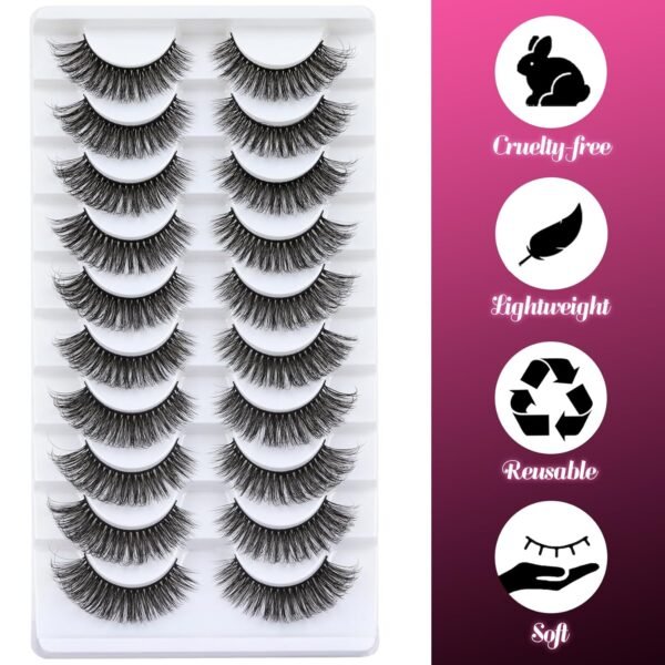 Veleasha Russian Strip Lashes D Curl False Eyelashes Fluffy Wispy Faux Mink Lashes 10 Pairs Pack (D01)