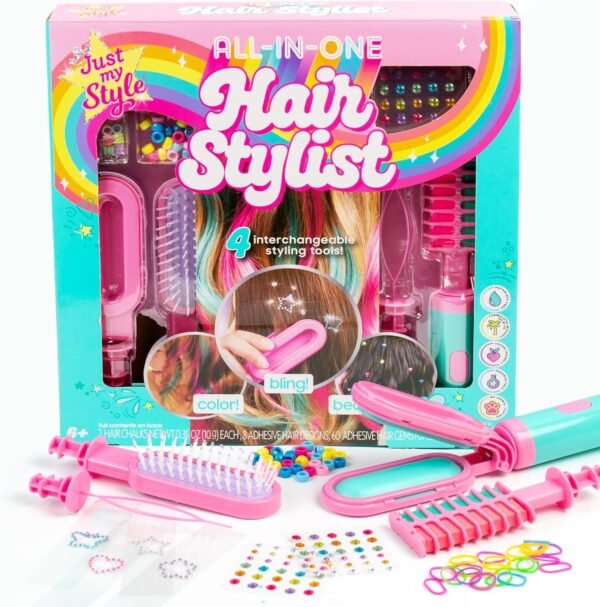 81UVJWLG8L._AC_SL1500_.jpg Just My Style All-in-One Hair Stylist, 4-in-1 Styling Tool with Gem Stamper, Beader, Chalk, and Brush - Fun Hair Accessories for Girls 8-12
