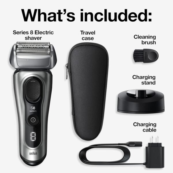 81Ua6mGQwSL._AC_SL1500_.jpg Braun Series 8 Electric Razor for Men, with 4+1 Shaving Elements & Precision Long Hair Trimmer, Close & Gentle Even on Dense Beards, Wet & Dry Electric Razor with 60min Runtime, 8517s Galvano Silver