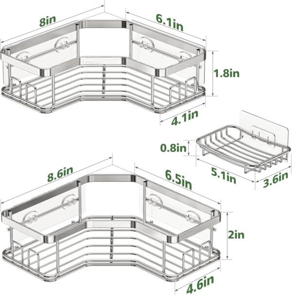 MAXIFFE 3 Pack Corner Shower Caddy with Soap Holder, Large Capacity Sturdy Easy Install No Drilling Stainless Steel Hold 40 LBS Shower Organizer Shelves Rack Storage for Family Renter Bathroom, Silver