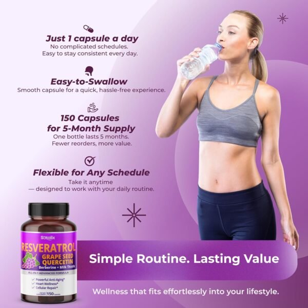 Resveratrol with Grape Seed + Quercetin Berberine + Milk Thistle Powerful Anti-Aging - USA Made & Tested (150-day Supply (Pack of 1))