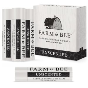 81Uhl3KKgAL._SL1500_.jpg Natural Lip Balm - Organic & Natural Ingredients - Beeswax Based Moisturizing Lip Care Chapstick for Chapped Lips - Great Gift Idea - Farm & Bee - 0.15oz (Pack of 4 - Unscented)