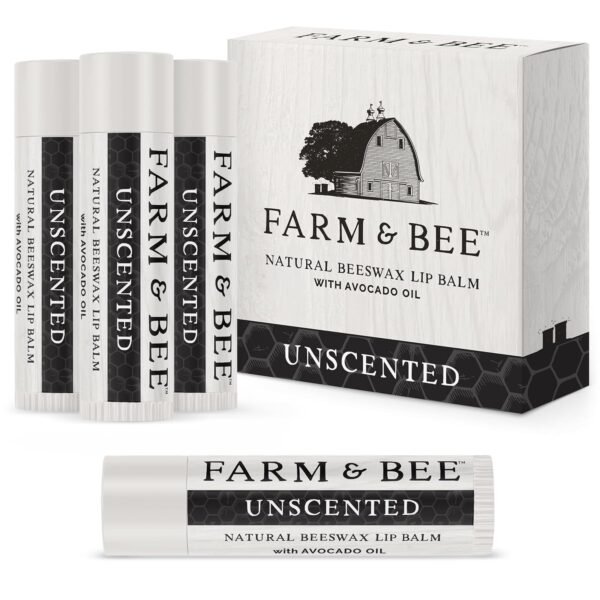 81Uhl3KKgAL._SL1500_.jpg Natural Lip Balm - Organic & Natural Ingredients - Beeswax Based Moisturizing Lip Care Chapstick for Chapped Lips - Great Gift Idea - Farm & Bee - 0.15oz (Pack of 4 - Unscented)