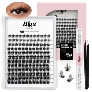 81V1IYKIFNL._SL1500_.jpg Higu clace DIY Eyelash Extension Kit, 144pcs D Curl Lash Clusters, 8-16mm Softy Cluster Lashes, with Lash Bond and Seal, Lash Tweezers, Reusable Fluffy Cluster Eyelash Extension Kit(R-08 Kit)