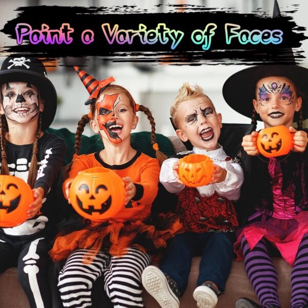 Face Painting Kit for Kids, 24 Colors Washable Face Paint, Safe for Sensitive Skin, Non-Toxic Professional Face Painting Kit, Halloween Birthdays Makeup Set with Stencils, Guide Book