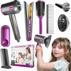 81VIxdmmHSL._AC_SL1500_.jpg Hair Salon Toys for Girls, Beauty Salon Playset for Girls, Pretend Hair Styling Kit Set Dresser Toys, Kids Play Toy Hair Salon Playset Blow Dryer for Toddler Ages 4-6