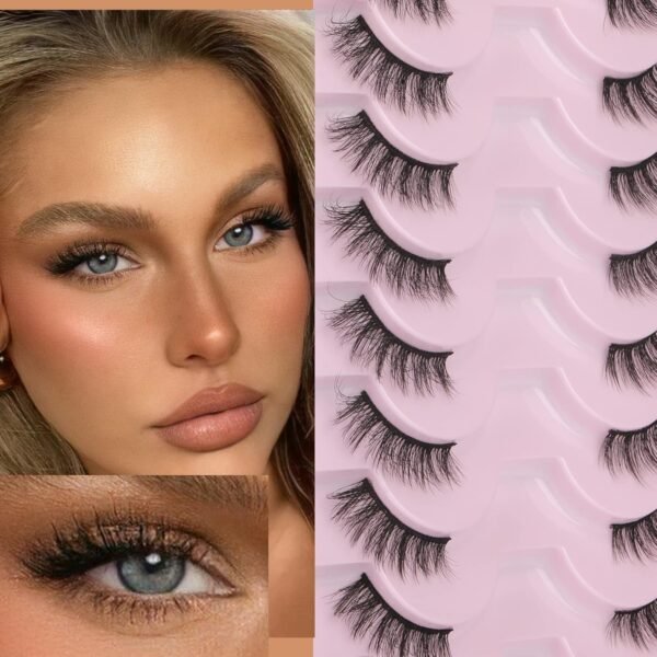 81VOYygzxyL._SL1500_.jpg FANXITON Half Lashes Natural Look Wispy 10 Pairs Cat Eye Lashes 3D False Eyelashes Full Soft 15 MM Short Faux Mink Lashes Sets Pack