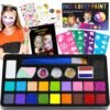 Face Painting Kit for Kids - 20 Colors Water Based Non-Toxic Paint With Stencils & Brushes - Professional Body Makeup Kit for Parties, Birthdays, Halloween